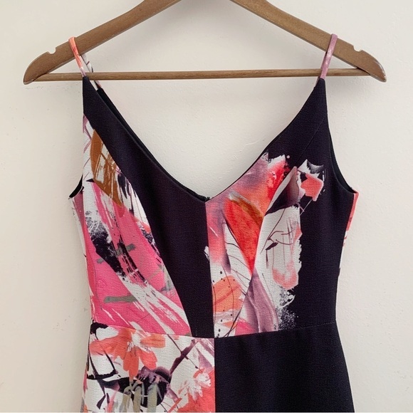 Black Halo Judy Ponte Knit Sheath Dress Sz 2 Black Pink Floral - Picture 3 of 10